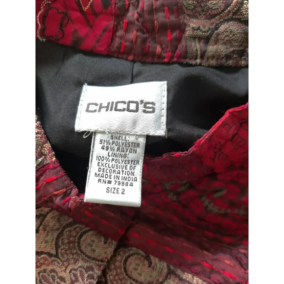 Chico's Red Tapestry Button Up Artsy Rare Embroidered Beaded Jacket Size 2 (L) - Picture 10 of 10
